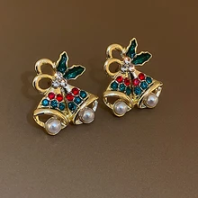 925 Silver Needle Classic Style Christmas hat bell snowflake Eargs Studded Pearl Earrings For Women 