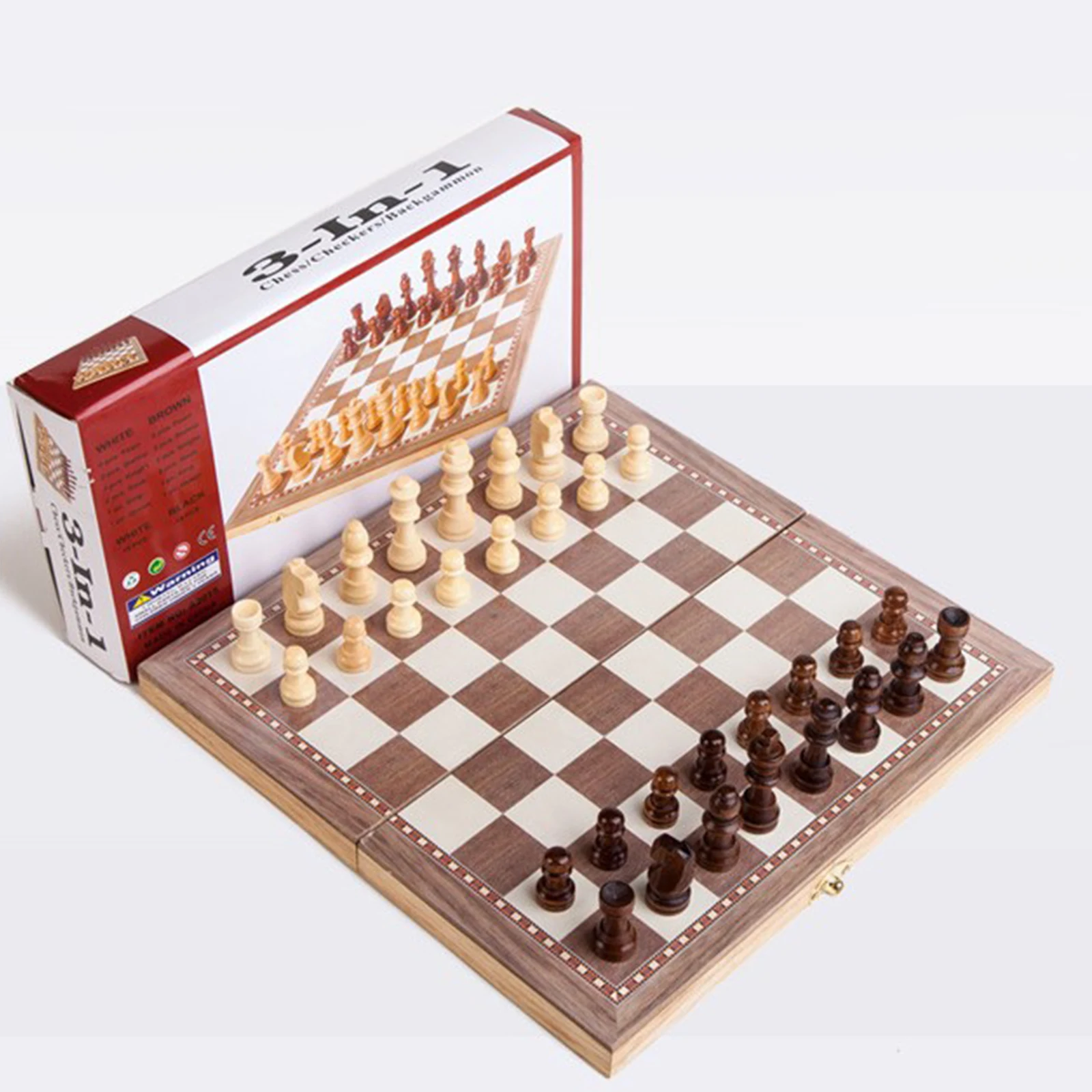 

3 in 1 Foldable Chess Set Chess, Checkers, Backgammon for Kids Beginners 30x30cm