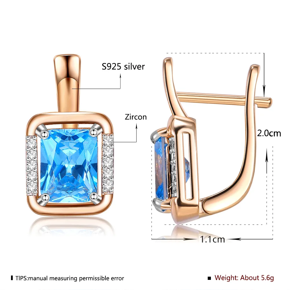 

QWC Luxury High Quality Blue Gem Drop Earrings For Women Lady Square Cubic Zirconia Girlfriend Gift Fine Party Wedding Jewelry
