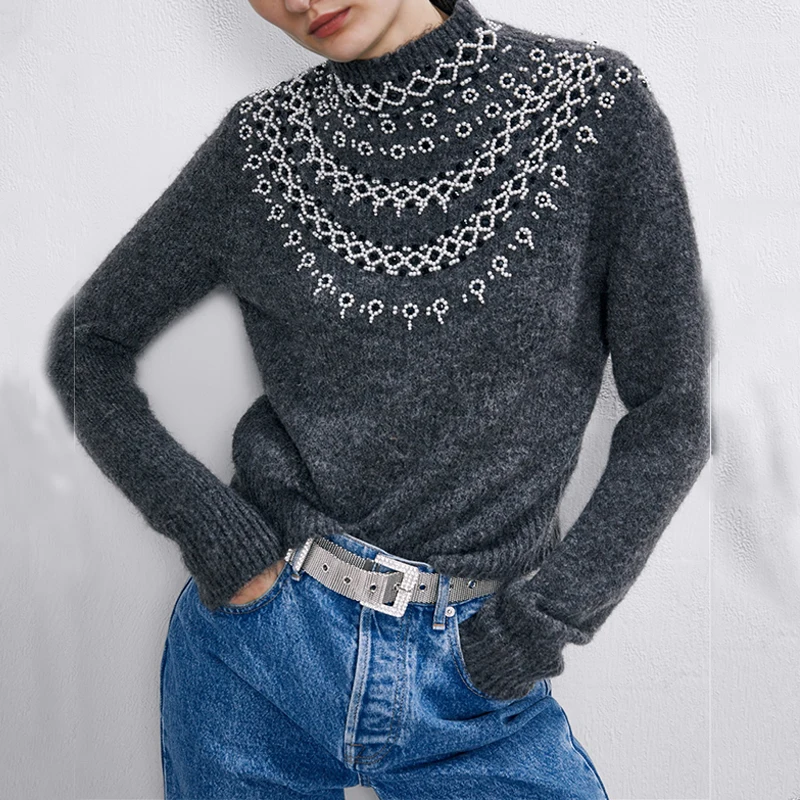Новинка 2019 зима искусственный жемчуг теплый толстый женский свитер-пуловер