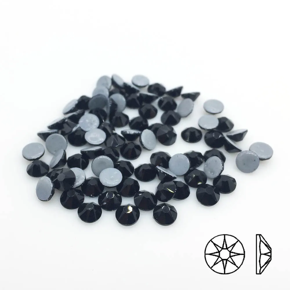 (8 big + 8 small) Color Jet small Cut Facets Hotfix Crystal Rhinestones Glass Top Quality Strass Stone Glue on Clothes | Дом и сад