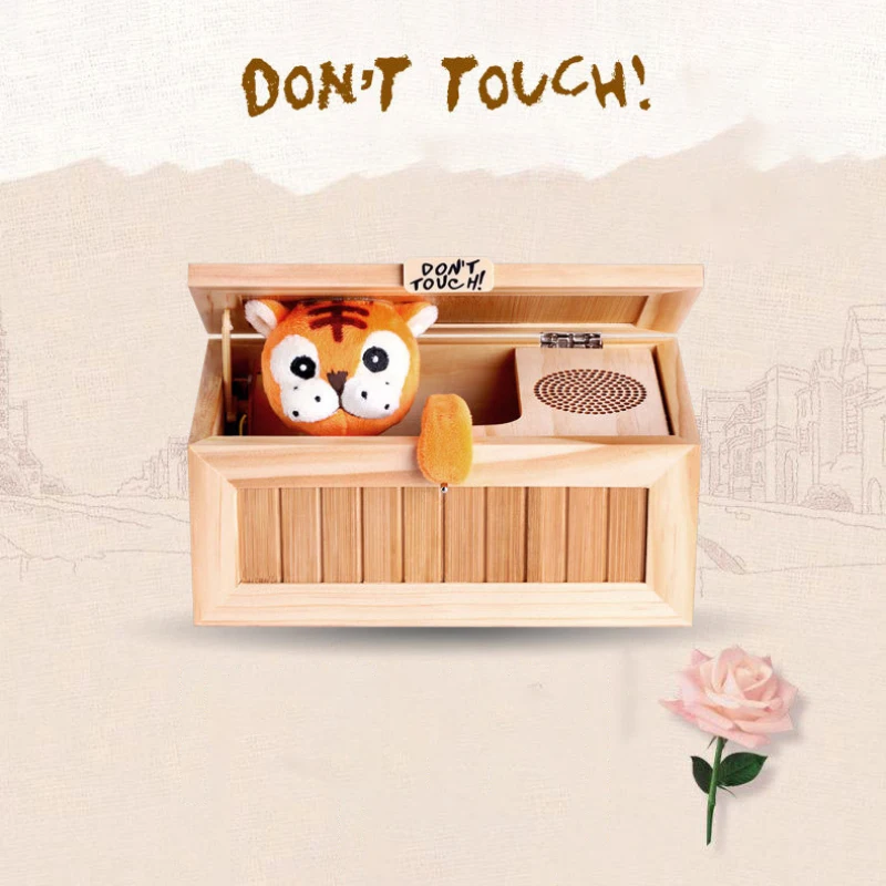Funny Wooden Useless Box Leave Me Alone Box Most Useless Machine Don't Touch Tiger Toy Gift With Sound Assembled Tricky Kid Toys