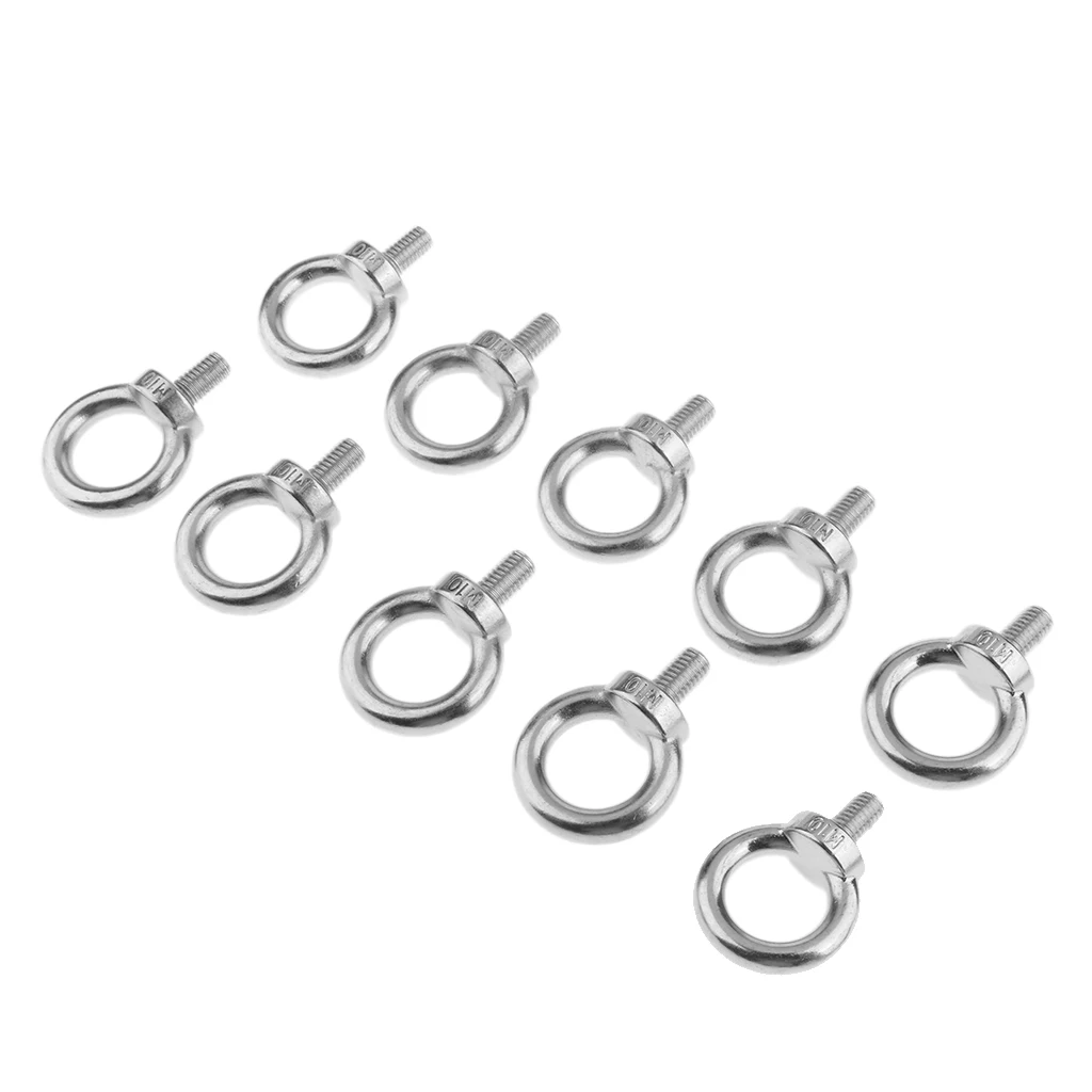 

10pcs 316 Grade Stainless Steel Lifting Ring Eye Bolt Nuts Screws Bolts 10mm