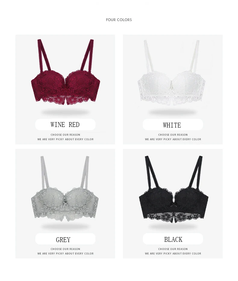 

E lovegirl Black Sexy Lingerie Women Gathered Bra Small Chest Adjustment Type No Steel Ring Bra Female Lace Border Bra