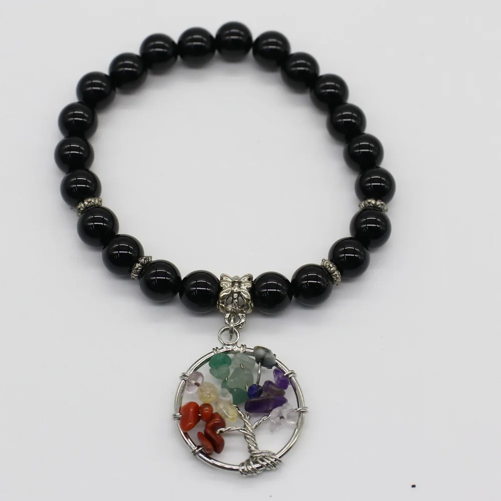 8 мм с натуральным камнем браслет красочными подвеска деревом жизни для женщин