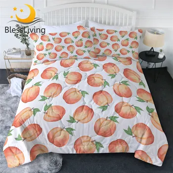 BlessLiving Peaches Cool Blanket Fruits Bedspread Sweet Girls Air-conditioning Duvet Watercolor Lemon Summer Quilt Set Dropship 1