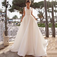 sodigne satin princess wedding dresses a line high neck smiple bride dresses with belt white ivory wedding gown 2022