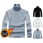 Футболка мужская однотонная с высоким воротником, Стильная приталенная Базовая рубашка с длинным рукавом, с плюшевой подкладкой, на осень-зиму