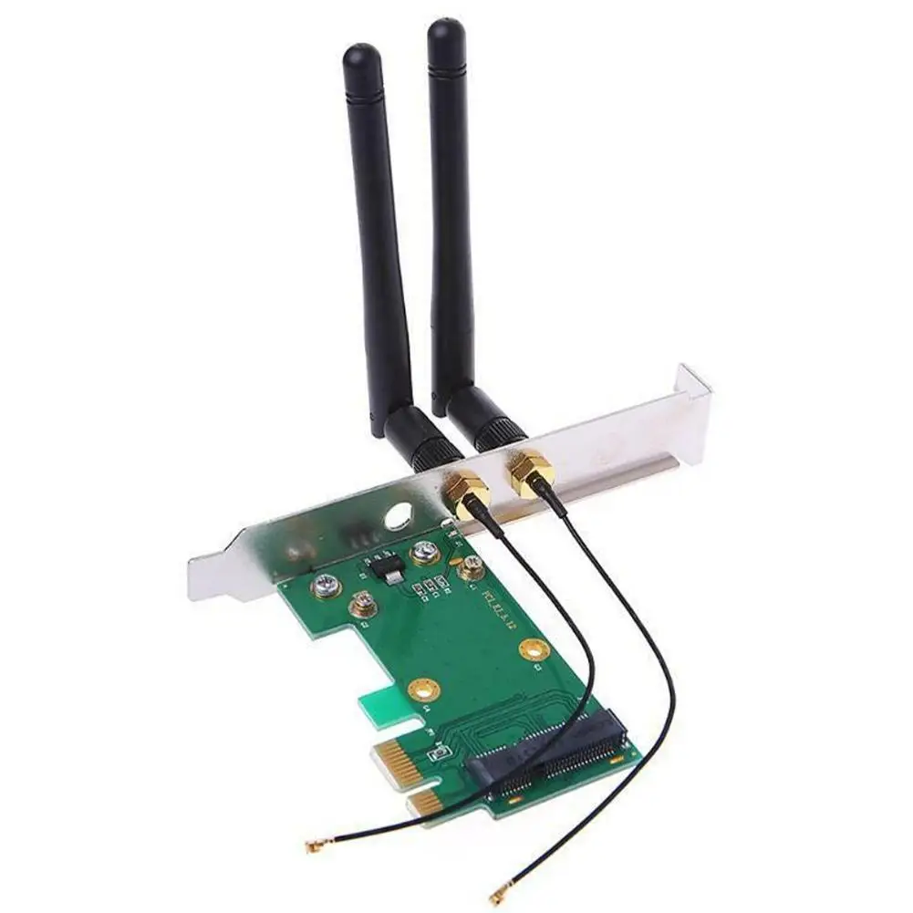 

1 шт. новая Двухдиапазонная Wi-Fi беспроводная сетевая карта NGFF M.2 Mini PCI-E к PCI-E адаптер-конвертер с 2 антеннами