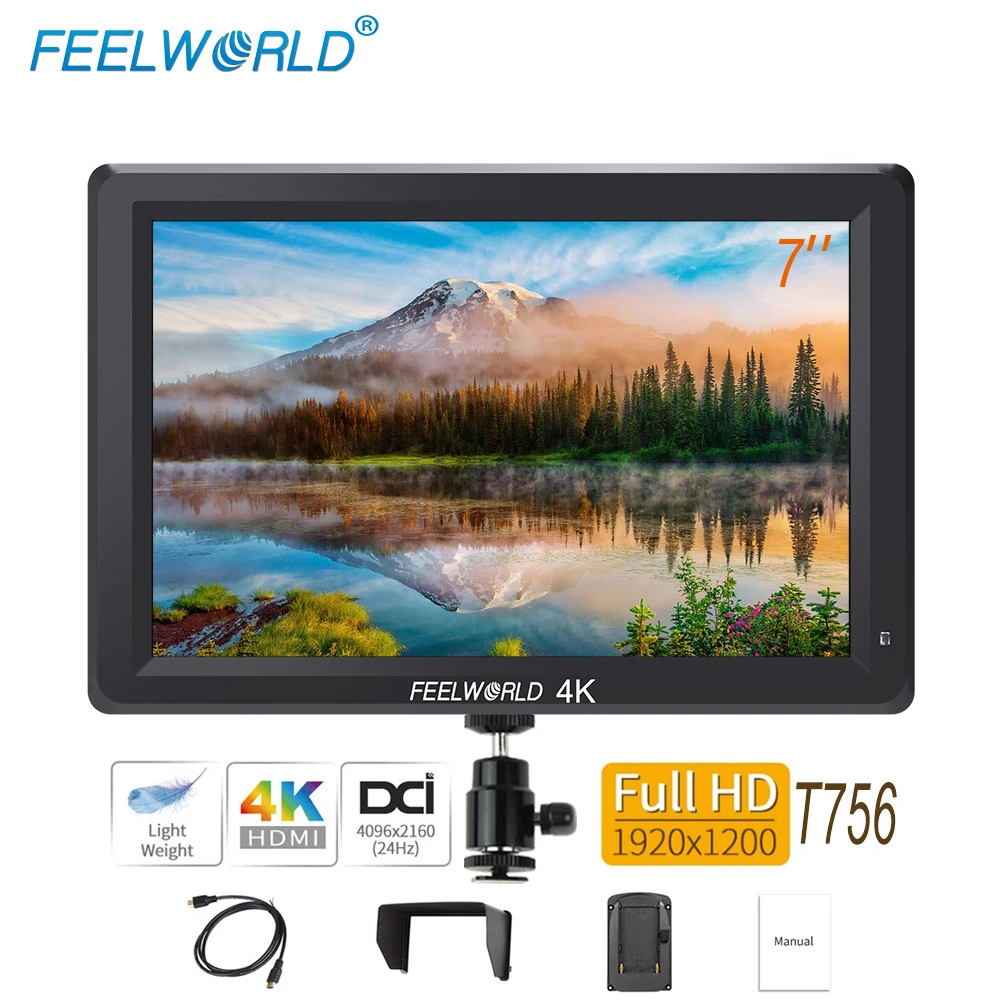 Verkaufen Feelworld T756 7 Zoll Auf Kamera Feld Monitor DSLR 4K HDMI Full HD 1920x1200 LCD IPS Bildschirm Tragbare Externe Display Für Nikon