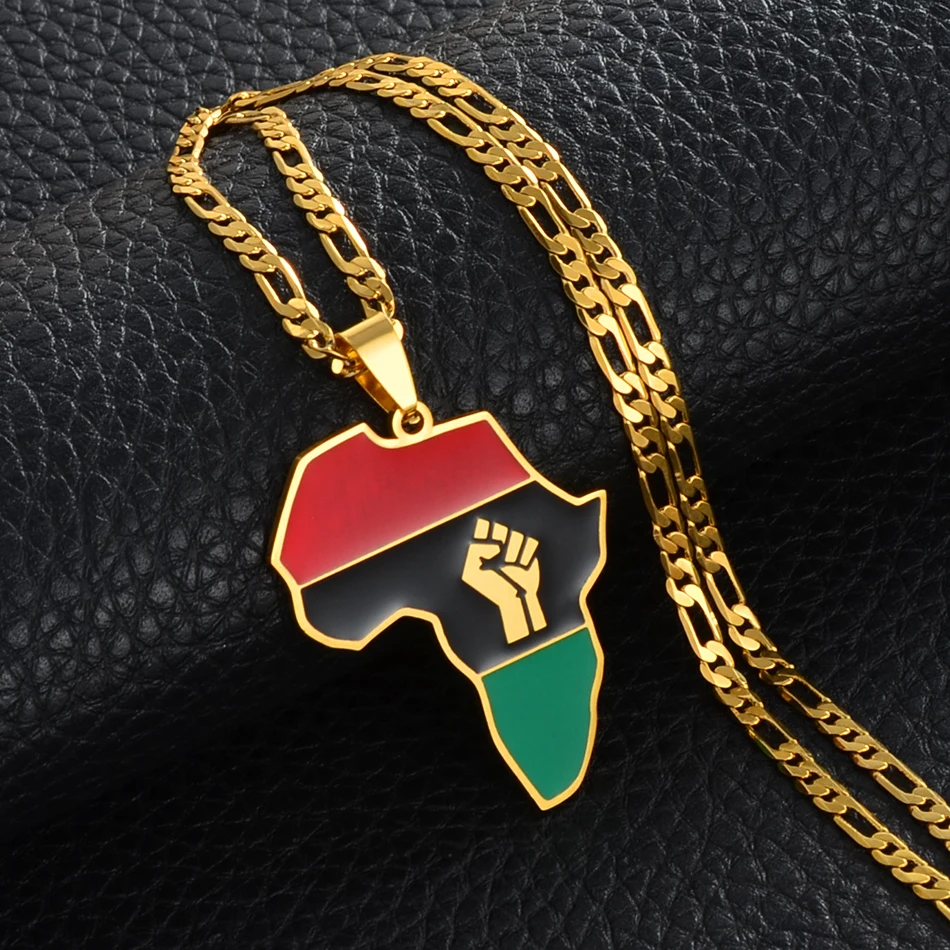 

Anniyo African Color Map & Fist Symbol Pendant Necklaces Silver Color/Gold Color Africa Maps Black Lives Matter Jewelry #166321