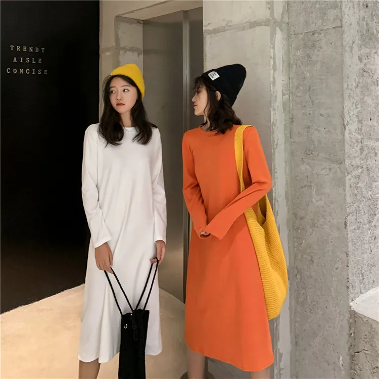 Платье-футболка яркого цвета женское осеннее платье с длинным рукавом