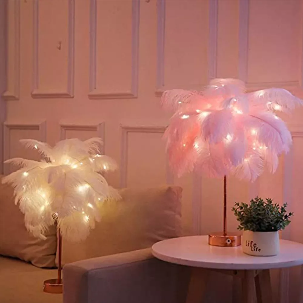 

Nordic Feather Fairy Desktop decorative lights USB Remote ControlDIY Creative Warm Light Tree Feather Wedding Home Bedroom Decor