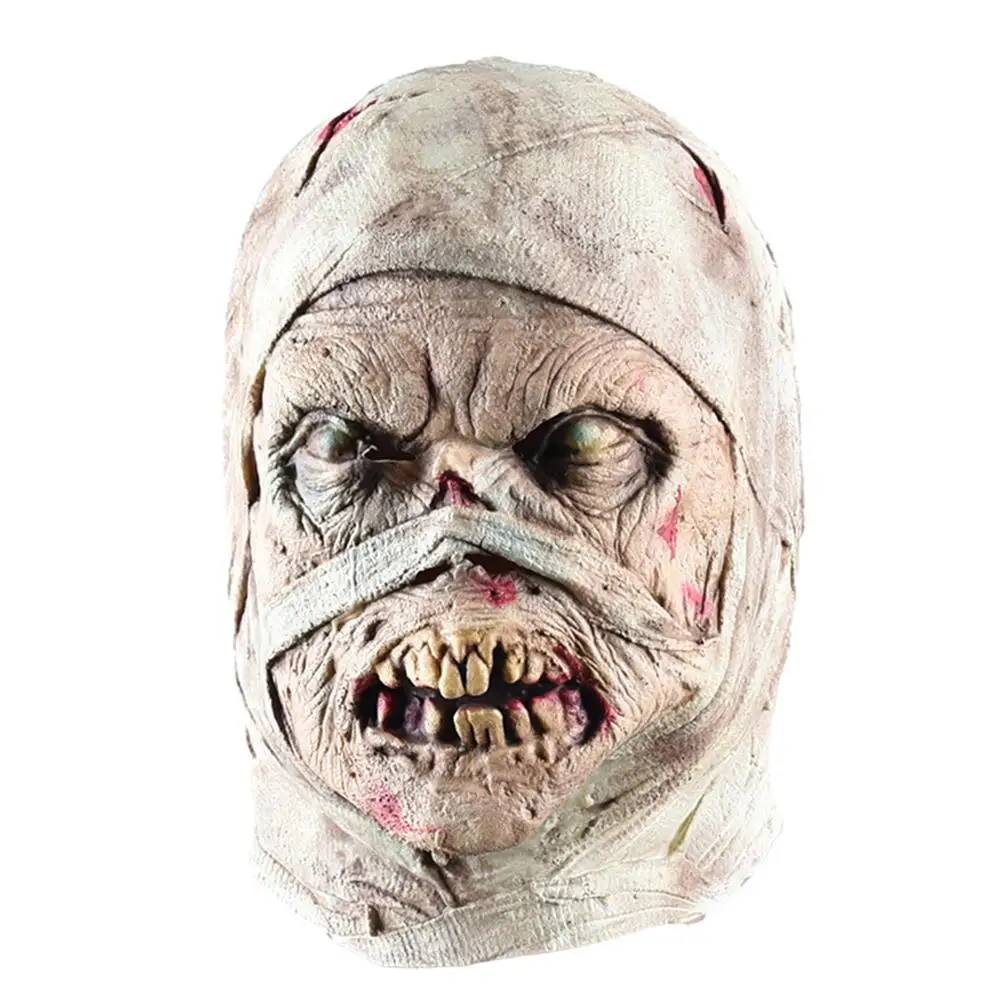 

Halloween Mummy Mask Latex Frightening Rubber Headwear Horror Mummy Face Cover Horror Ghost Mummy Headgear Decoration