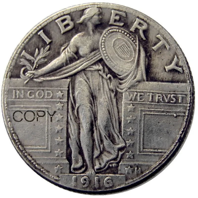 Монеты США полный набор(1916-1924)-p-s 9 шт, стоящая свобода четверть долларов Посеребренная копия - Цвет: 1916