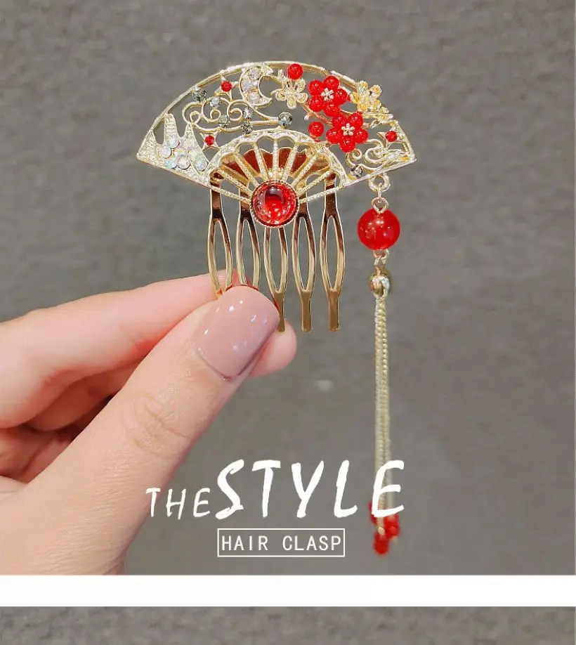 

Женский аксессуар в форме веера, украшение с инкрустацией из драгоценного камня, в китайском стиле