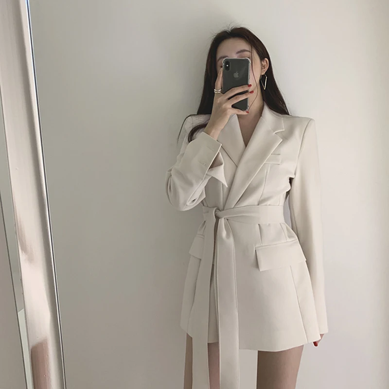 S-2XL OL Модный женский костюм жилет длинный стиль тонкий элегантный офисный большой размер женские Топы черные белые куртки AIYANGA