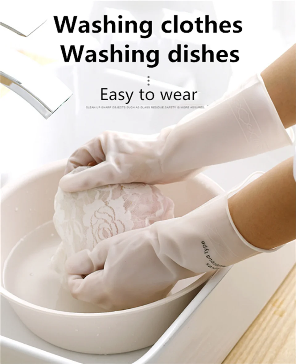 

White Cleaning Gloves PVC Thicker Wearable Rubber Waterproof Soft Breathable Kitchen Gadgets Washing Gloves Guantes De Limpieza