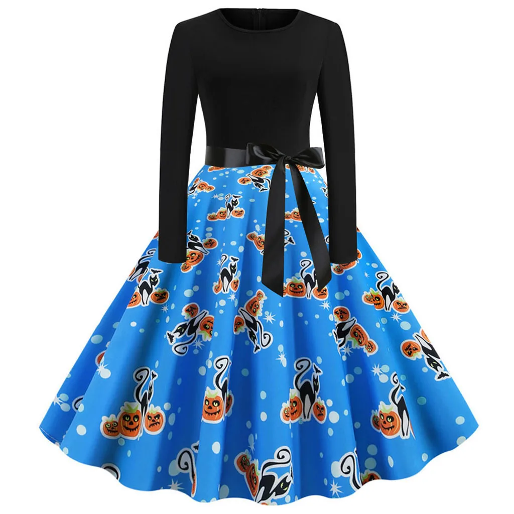 Женское платье с принтом тыквы на Хэллоуин винтажные лоскутные платья средней