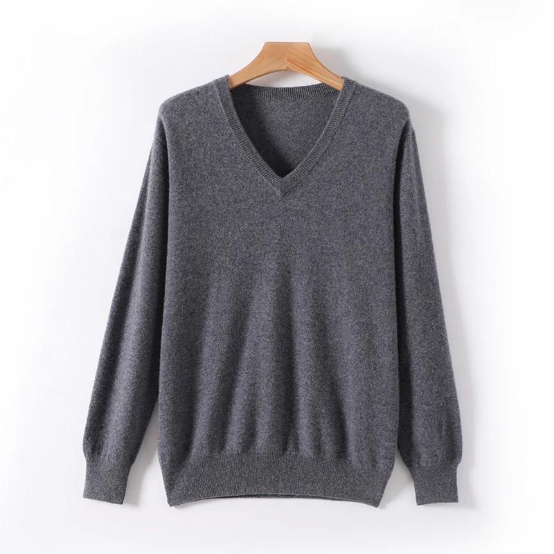 100% Cashmere Sweater New Autumn And Winter Men's Unique V-Neck Pullover To Keep Warm Simple Fashion Business Solid Color Shirt