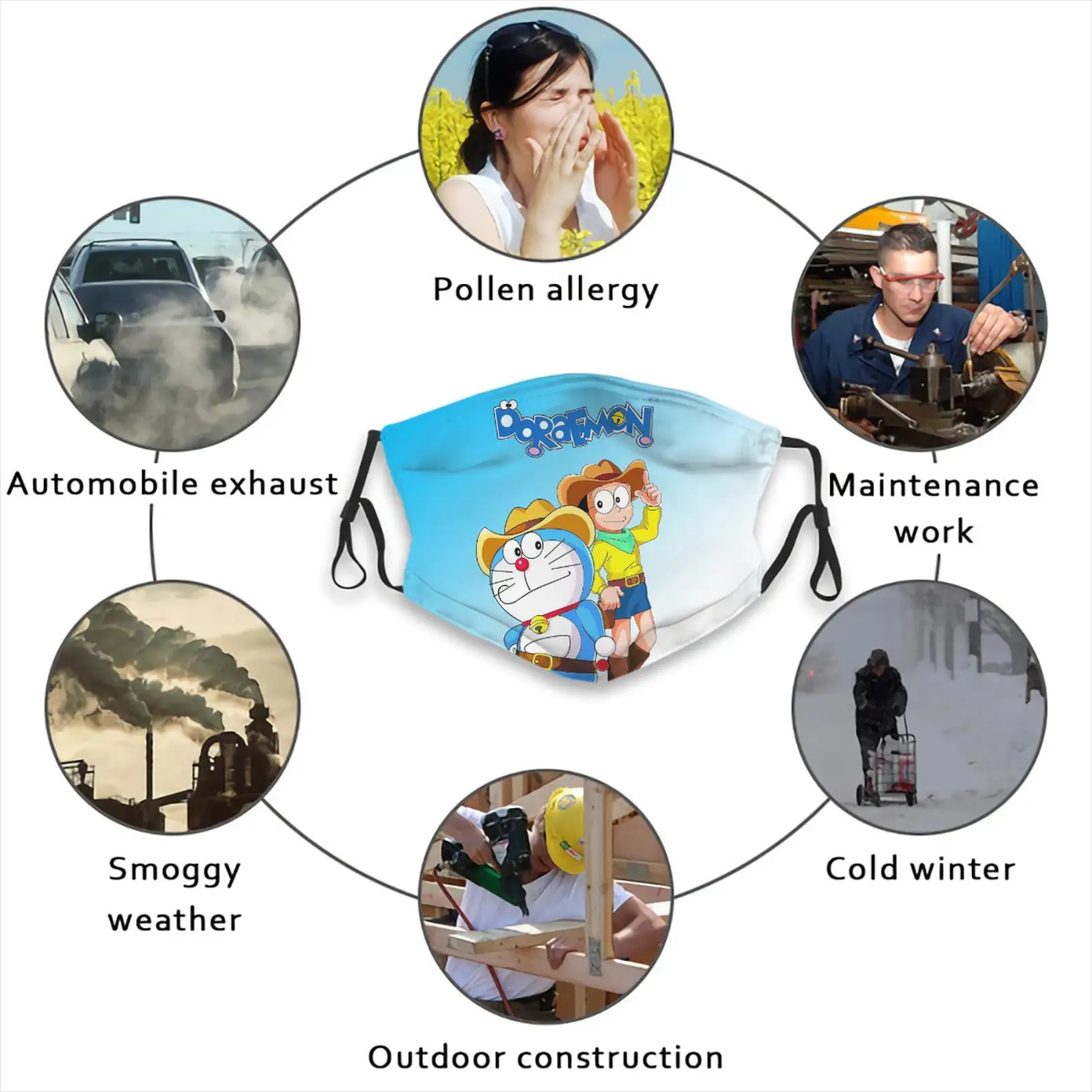 

3d print Doraemon Breathable mask custom female/male Filter air mask Doraemon room women/men Washable Reusable Masks masque