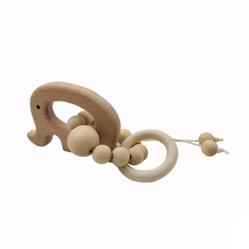 Pulsera mordedor para beb&eacute;, dentici&oacute;n Natural de Animal de juguete de madera de haya, cuentas de silicona, mordedor para beb&eacute; reci&eacute;n nacido, regalo DIY para beb&eacute;-1