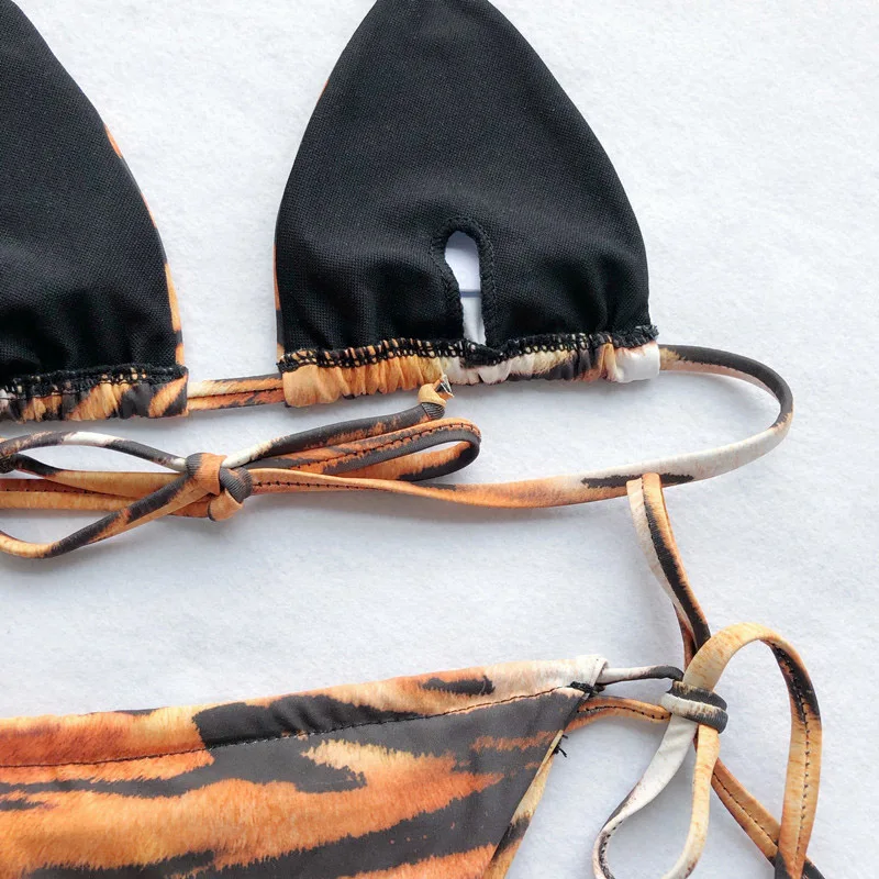 2019 сексуальный тигр печати бикини набор микрокини треугольник стринги купальник