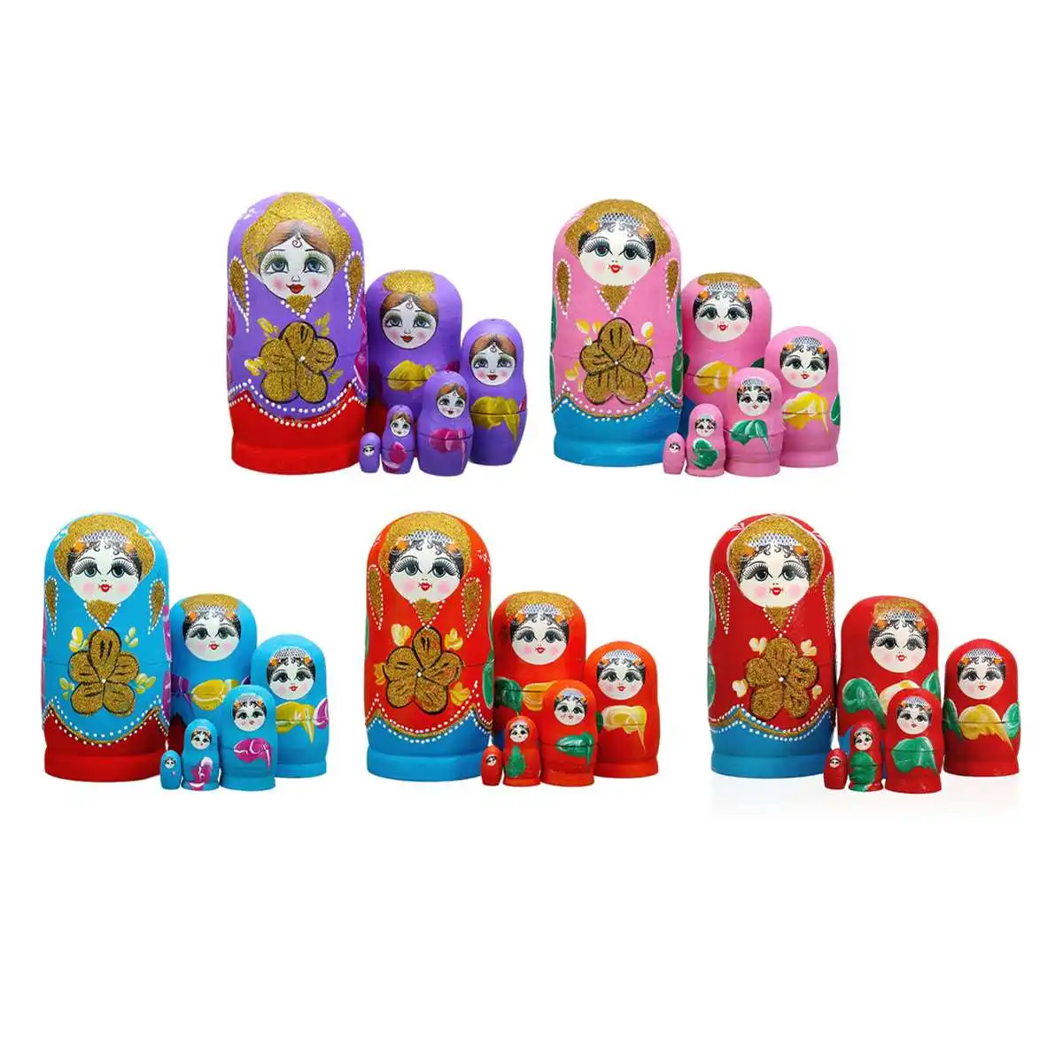 

6 Pcs/Set Wooden Hand Painted Matryoshka Dolls Toys Russian Nesting Dolls Best Wishes Kids Christmas New Year Gift Crafts