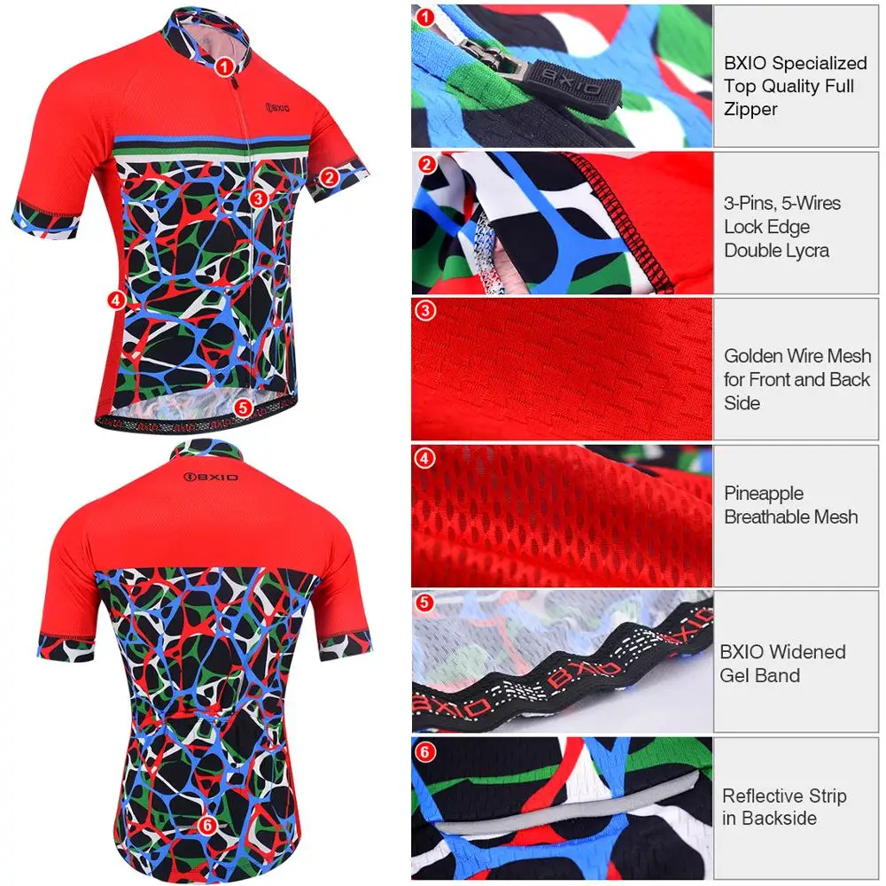 BXIO мужские велосипедные комплекты дышащие Красные модные вело Джерси 5D гелевые