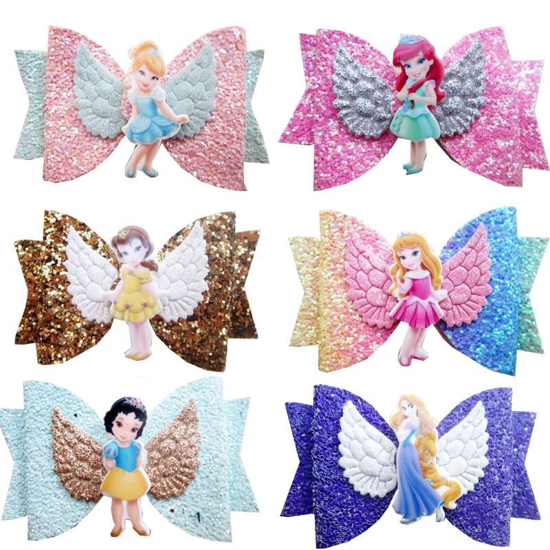 New Disney Hairpin Frozen Princess Anna Elsa Sequin Bow Wings Temperament Hairpin Frozen Cartoon Cute Girls Hair Accessories