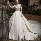 Великолепные Свадебные платья с длинным рукавом Robe De Mariee 2021, Украшенные бусинами, жемчужинами, ручная работа, Дубай, платья для невесты, мусульманские Арабские свадебные платья