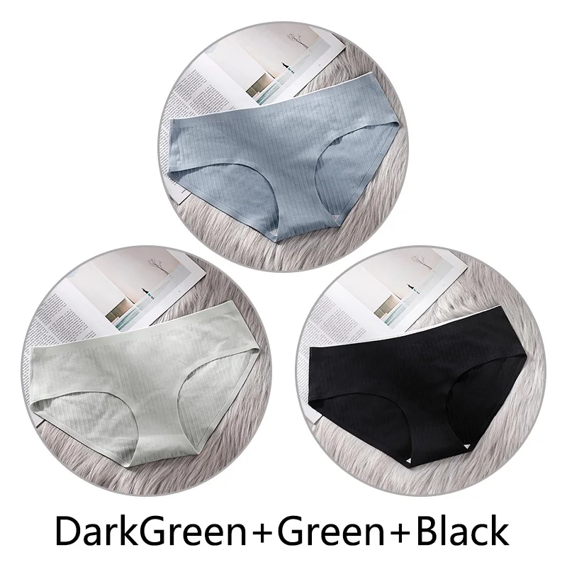DGreen Green Black 3 шт. сверхтонкое, бесшовное нижнее белье из хлопка, Для женщин нижнее белье, мягкие трусики с большими чашечками для Размеры 4XL белье соты с заниженным шаговым швом ткань нижнее бельё - Цвет: DGreen Green Black
