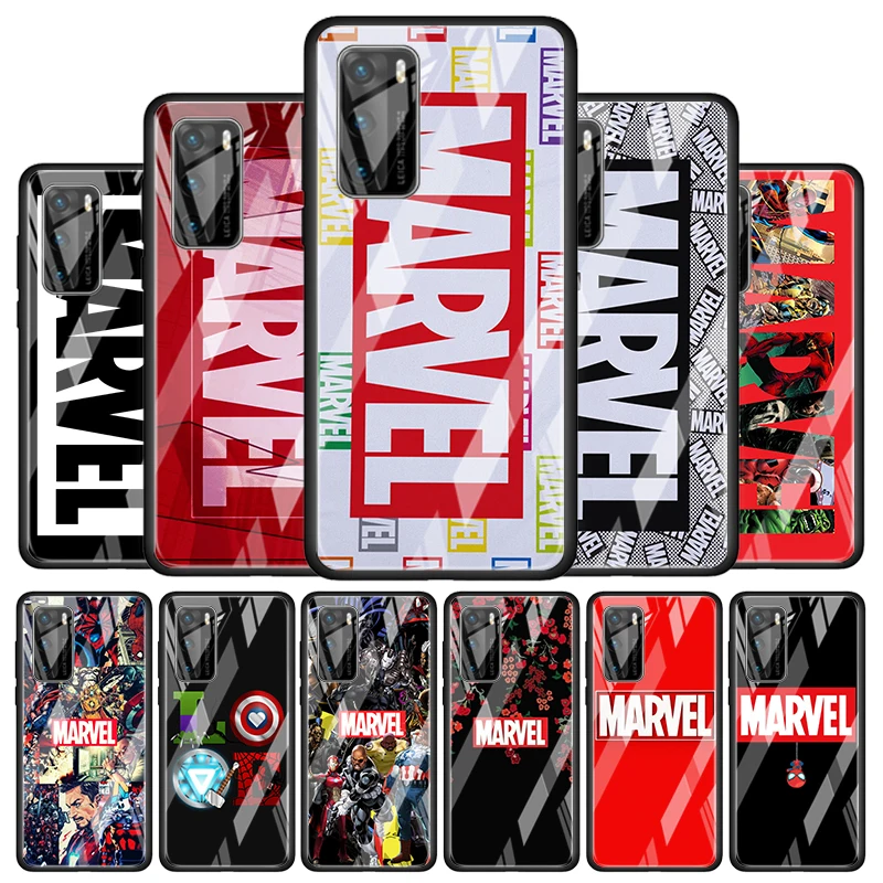 

Marvel logo cool for Huawei P40 P30 Pro Plus P20 P10 Lite P Smart Z 2021 2020 2019 Luxury Tempered Glass Phone Case