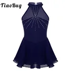 TiaoBugдетское блестящее стразы на сетчатой основе для девочек без рукавов, гимнастическое трико, балетное платье для фигурного катания, Одежда для танцев