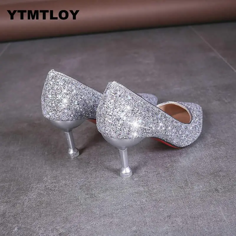 

Plus Size 33-41 Sequins Pointed Toe Shoes Women Pumps Woman Luxury Bling High Heels Female Ladies Sexy Party Wedding Gold Heel