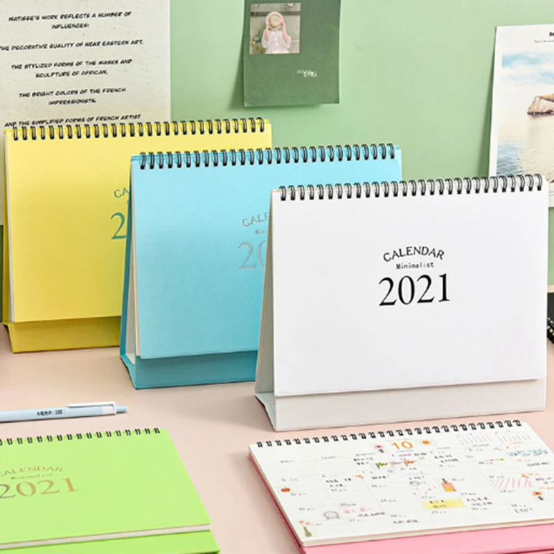 

2021 Creative Simple Pure Color Desktop Ornaments Decoration Portable Work Note Calendar New Year Plan Schedule