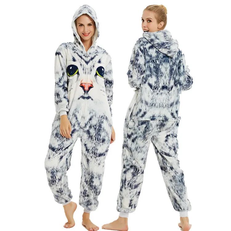 Пижама Кигуруми для мужчин и женщин Фланелевая унисекс с капюшоном рисунком