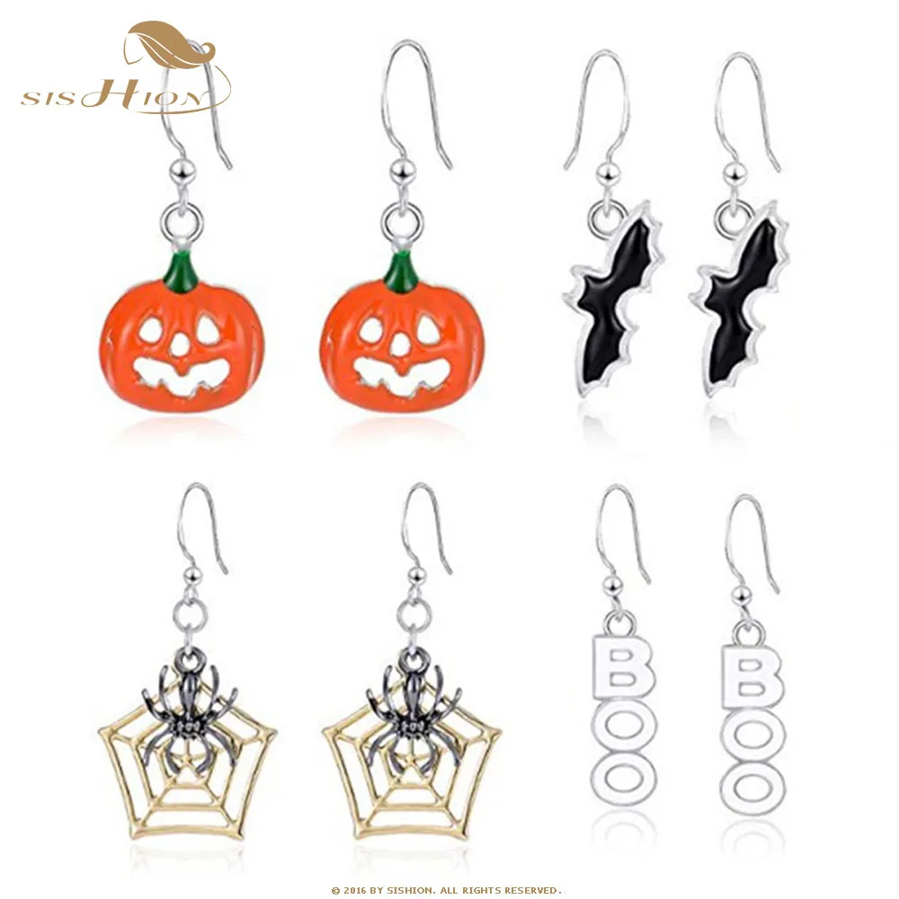 SISHION Панк ювелирные изделия Haloween серьги Тыква Новые забавные летучая мышь паук