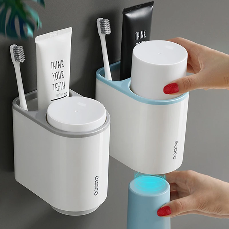 ecoco magnetic bathroom accessories set toothbrush holder strong suction cuptoothbrush holder with wash cup hanging storage rack free global shipping
