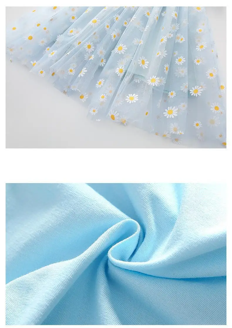 

Korean Kids Summer Dress Girls Flowers Mesh Princess Dresses Girls Short Sleeve Party Vestidos Baby Girl Children Sweet Clothing