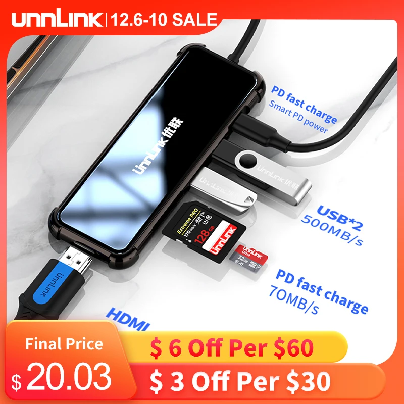 

Док-станция Unnlink USB Type C на HDMI, 55 Вт, с поддержкой быстрой зарядки