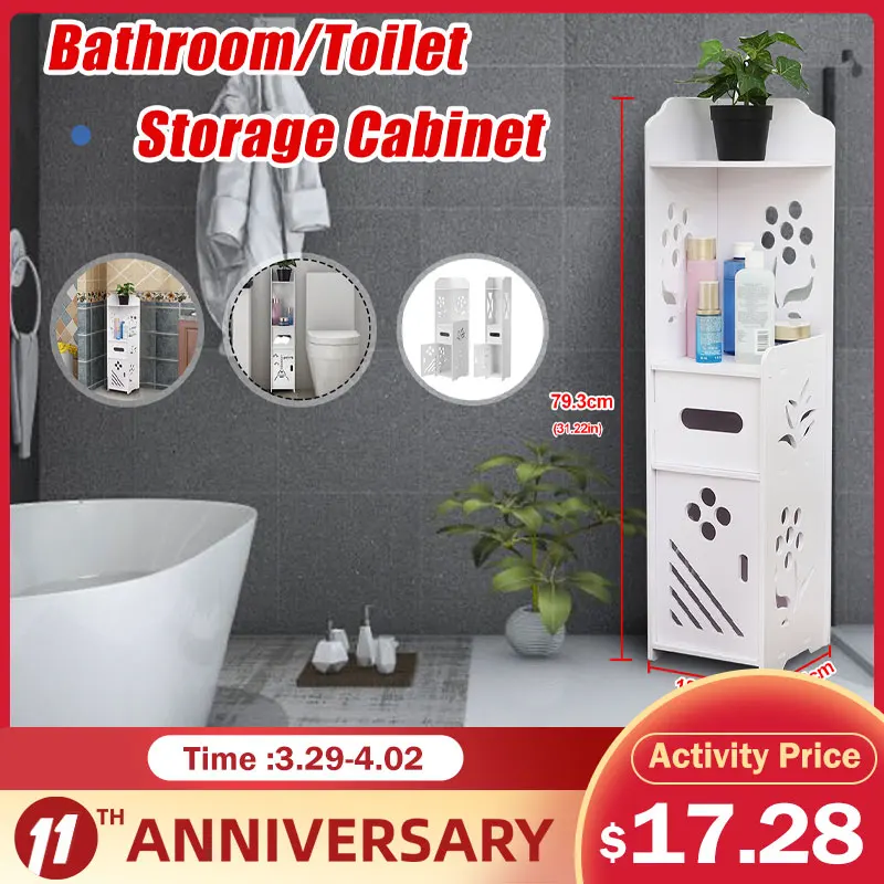 

DIY Bathroom Cabinet Floor-standing Waterproof Storage Shelf Rack Toilet Home Furniture Cabinet Wood-Plastic Board Shelf