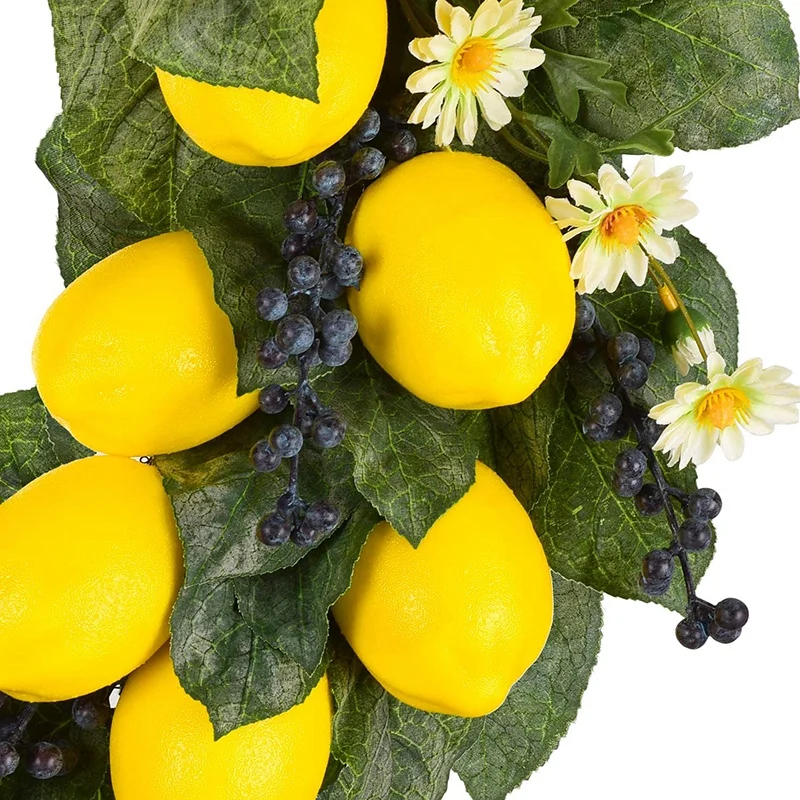 

19.68Inch Spring Fruit Wreath with Artificial Lemons,Blueberry,and Daisy Flower,Decorative Wreath for Door or Wall Dec