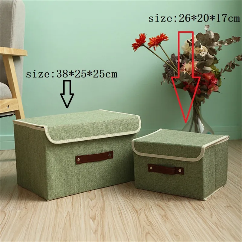 

Cotton Linen Storage Box With Lid Foldable Clothing Socks Toy Snacks Sundries Organizer Household Cosmetics Cloth Containers