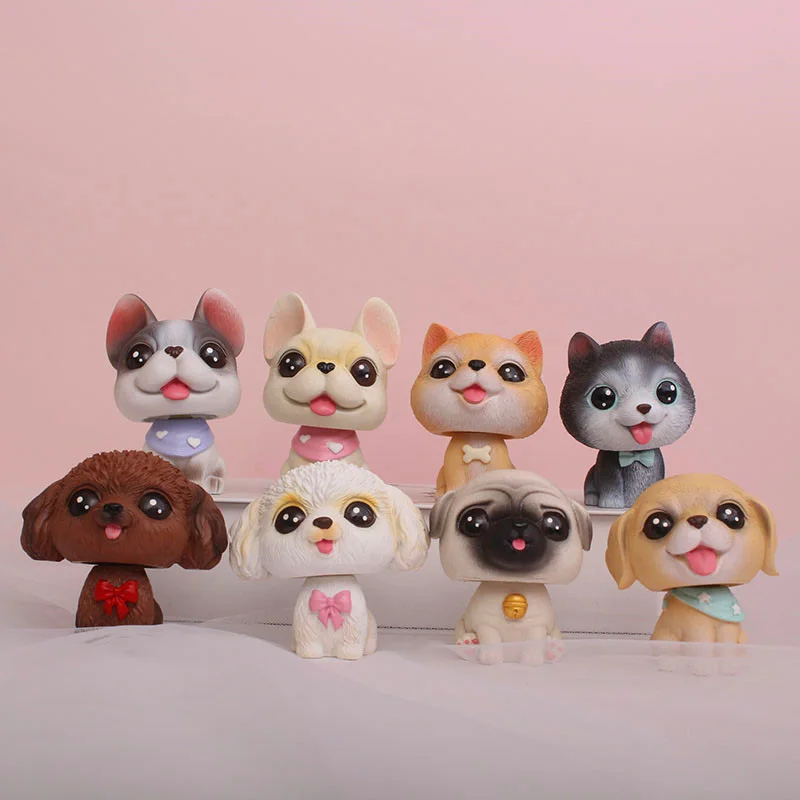 

7CM Big Eyes Cute Pet Dog Dolls Golden Retriever French Bulldog Poodle Shaking Head Mini Action Figures Decor Collection Toys