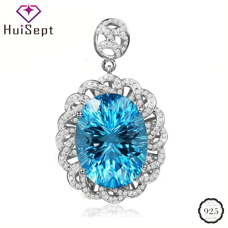 

HuiSept Necklace Oval Shape Sapphire Ruby Zircon Gemstones Pendant 925 Silver Jewelry Accessories for Women Wedding Engagement
