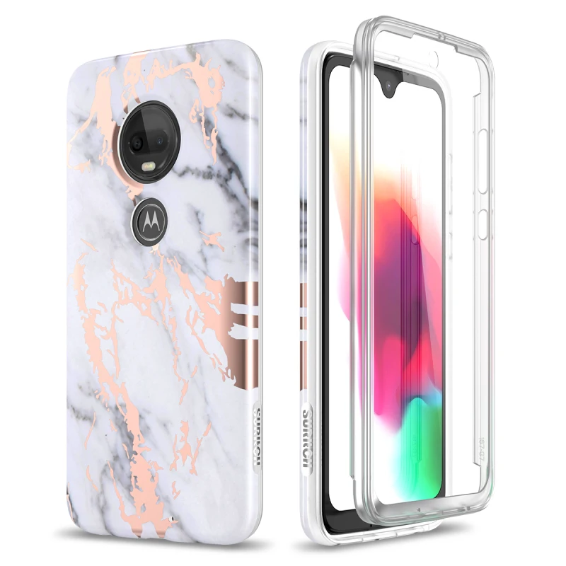 2 в 1 мраморный мягкий чехол для Motorola Moto G7 360 чехол противоударный бампер со встроенным протектором экрана для Moto G7 Plus
