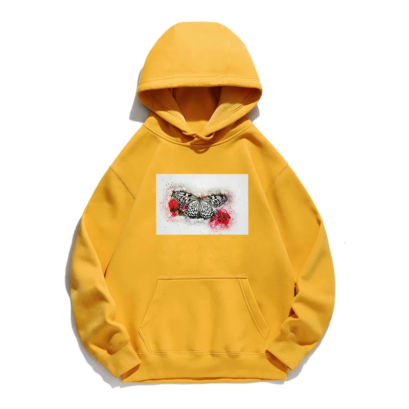 

Women Hoodie Square Butterfly Printed Hoodies Women Fleece Long Sleeve Loose Sweatshirt with Hat Girls Pullovers Winter