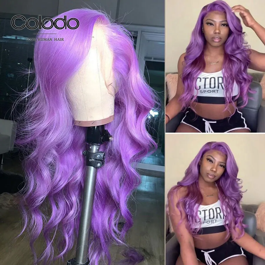 Light Purple COLODO бразильская глубокая волна парик 13X4 Волосы remy прозрачные кружевные парики с детскими волосами 150 синий Синтетические волосы на кружеве парики из натуральных волос для Для женщин - Цвет волос: Light Purple