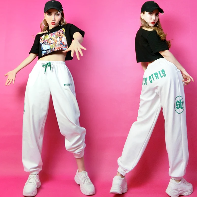 

Black Strapless Top Letter Ankle Pants Set Jazz Clothes Hip Hop Dance Costumes Women Gogo Costumes Street Dancewear SL5180
